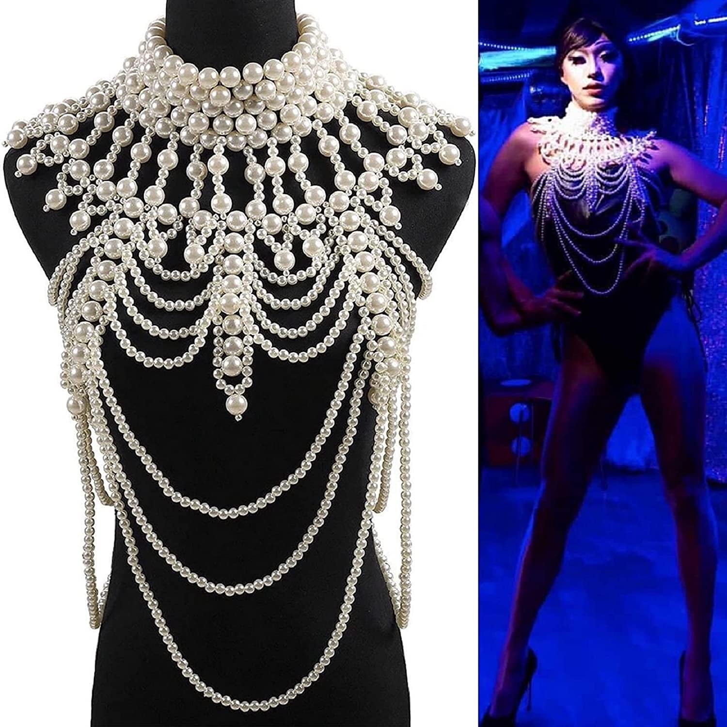 Pearl Body Chain Jewelry for Women - Fashion Handmade Pearl Body Chain Shoulder Necklace Bra Apparel & Accessories > Jewelry > Body Jewelry Maijiao