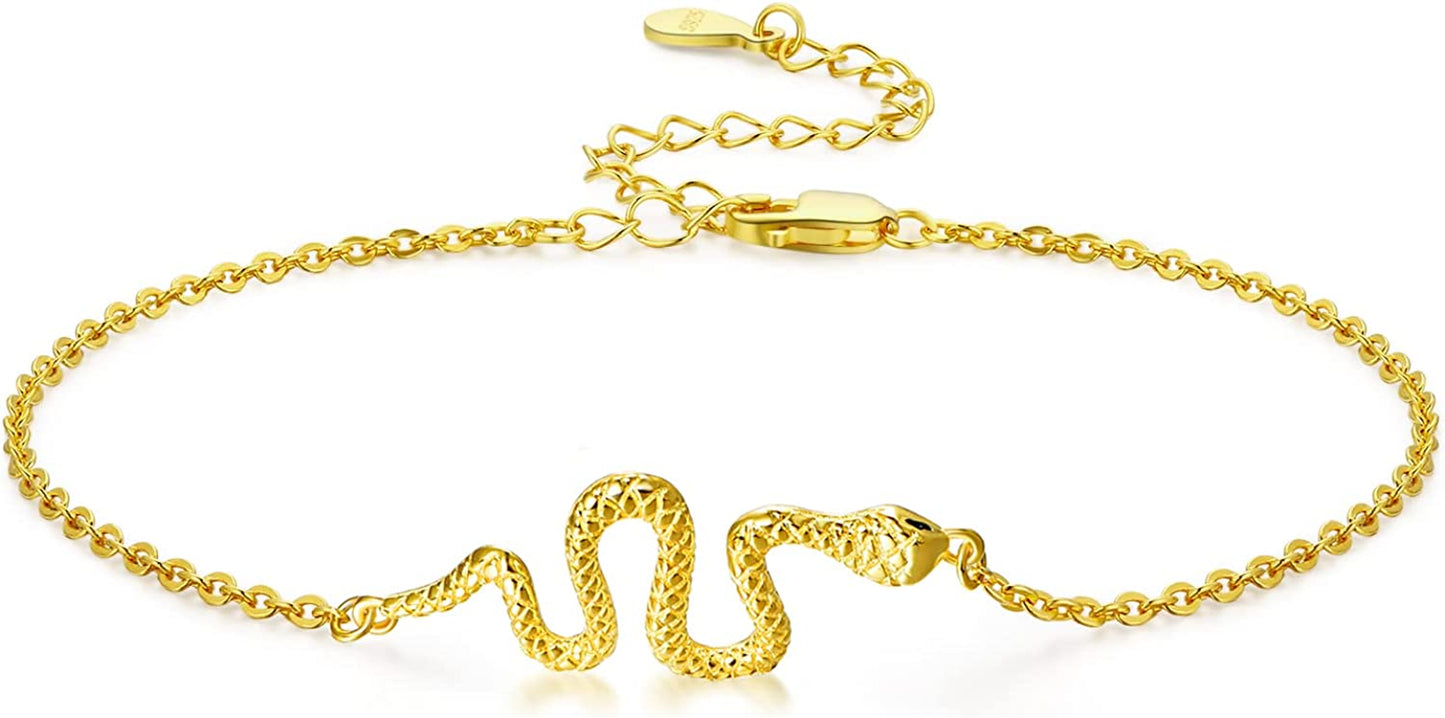 TANGPOET 925 Sterling Silver Anklet Bracelet for Women, Dainty Charm Bracelets Animal Jewelry Birthday Gifts for Mother Daughter Teens Girls Apparel & Accessories > Jewelry > Anklets TANGPOET Snake Bracelet