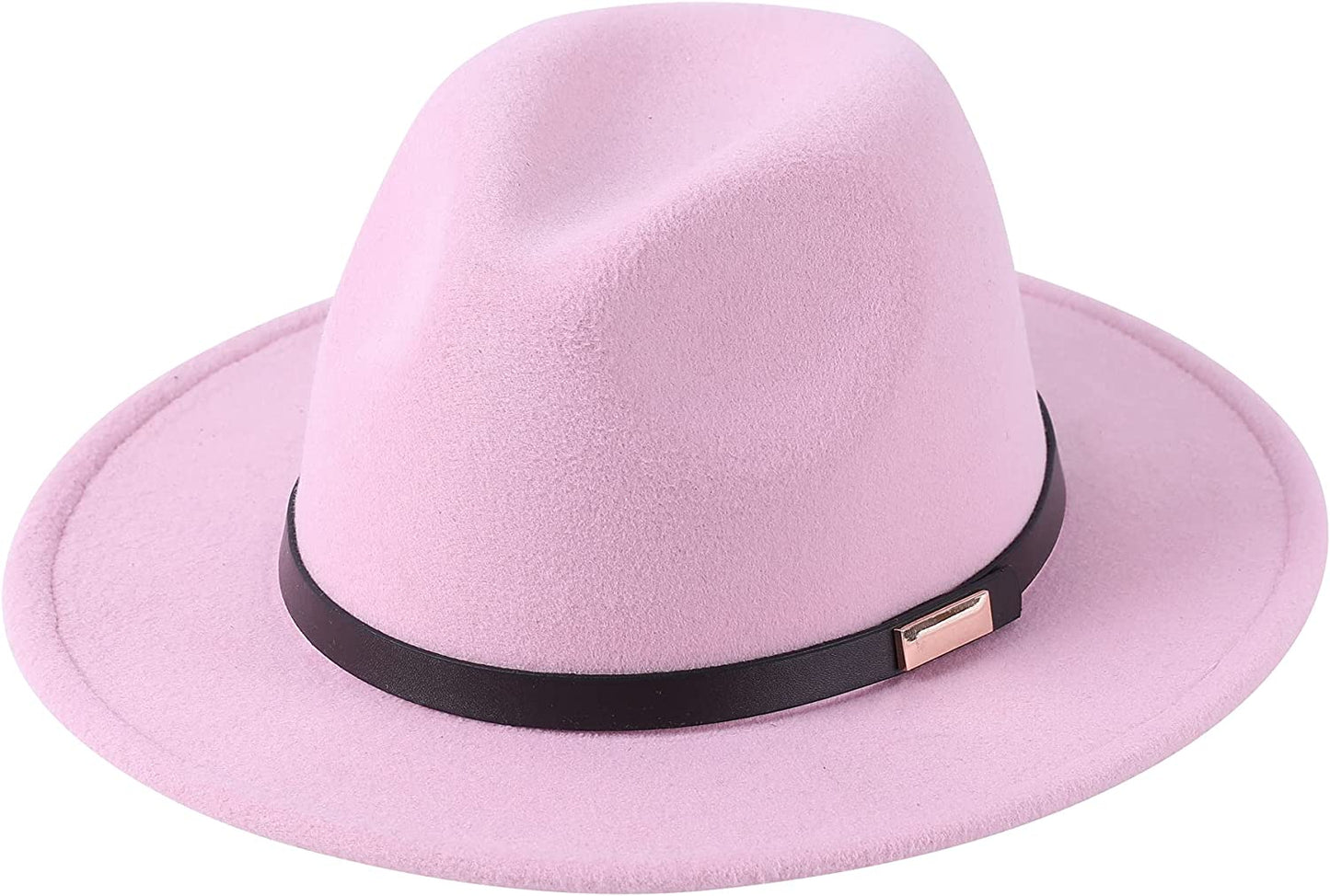 Lanzom Women Lady Retro Wide Brim Floppy Panama Hat Belt Buckle Wool Fedora Hat Apparel & Accessories > Clothing Accessories > Hats Lanzom 01-pink One Size