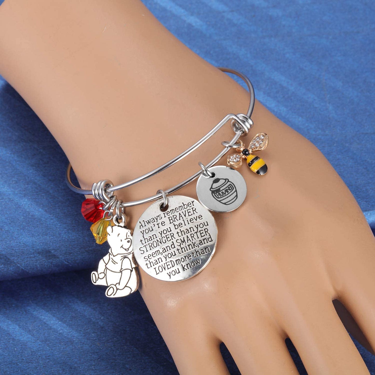 Inspired by Classic Gifts You Are Braver than You Believe, Bee, Hunny, Pooh Bear Charm Inspirational Jewelry for Women Girls Apparel & Accessories > Jewelry > Bracelets Kvekstio