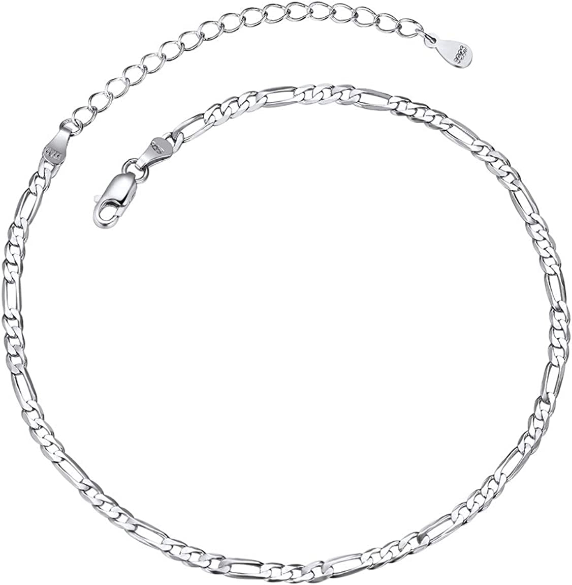 Chainspro Resizable Anklet Chain for Women Men, Figaro/Wheat/Twist Rope/Cuban Foot Bracelet-Strong with Good Clasp-18K Gold Plated(Send Gift Box) Apparel & Accessories > Jewelry > Anklets ChainsPro 05:Silver Figaro-3mm