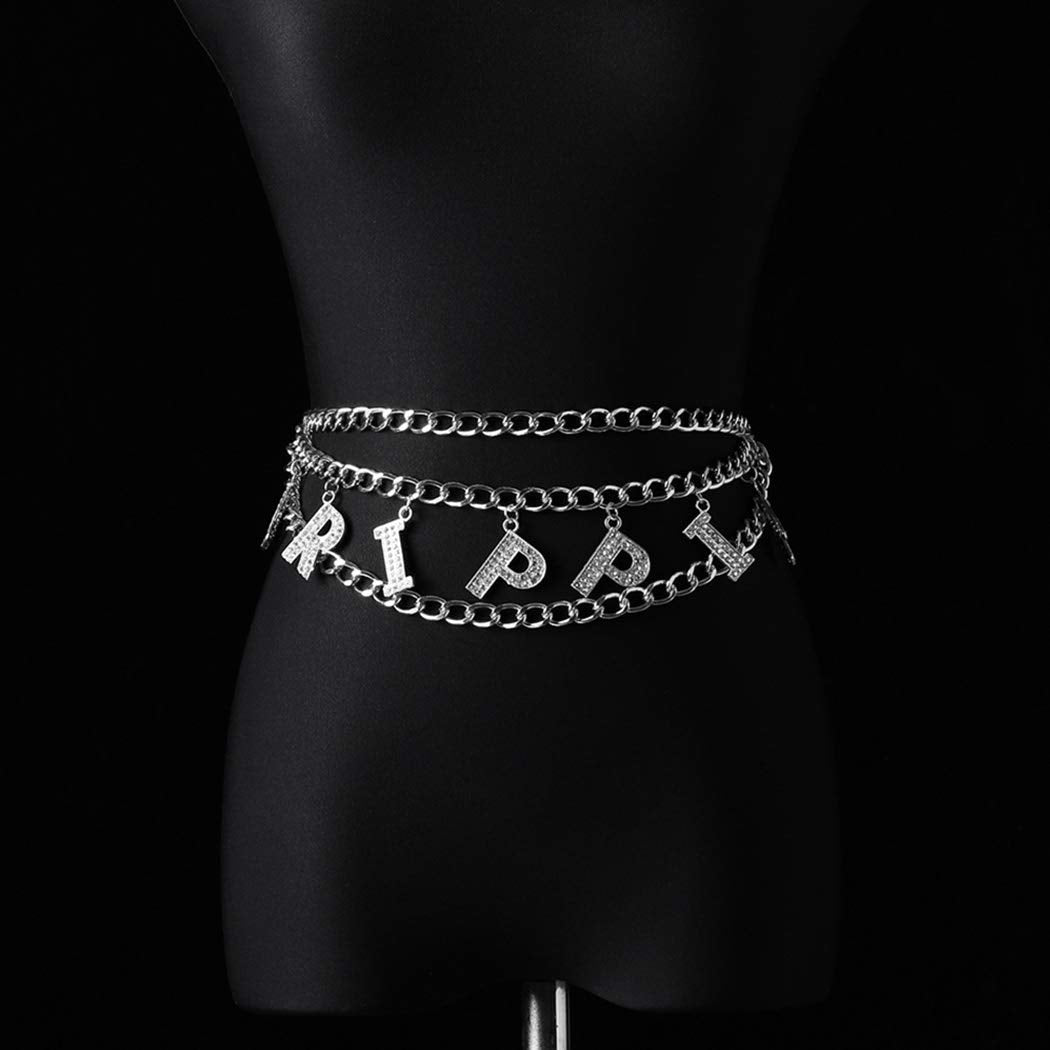 Nicute Layered Waist Chain Letters Rhinestone Belly Chains Fashion Crystal Body Jewelry for Women and Girls (Silver) Apparel & Accessories > Jewelry > Body Jewelry Nicute