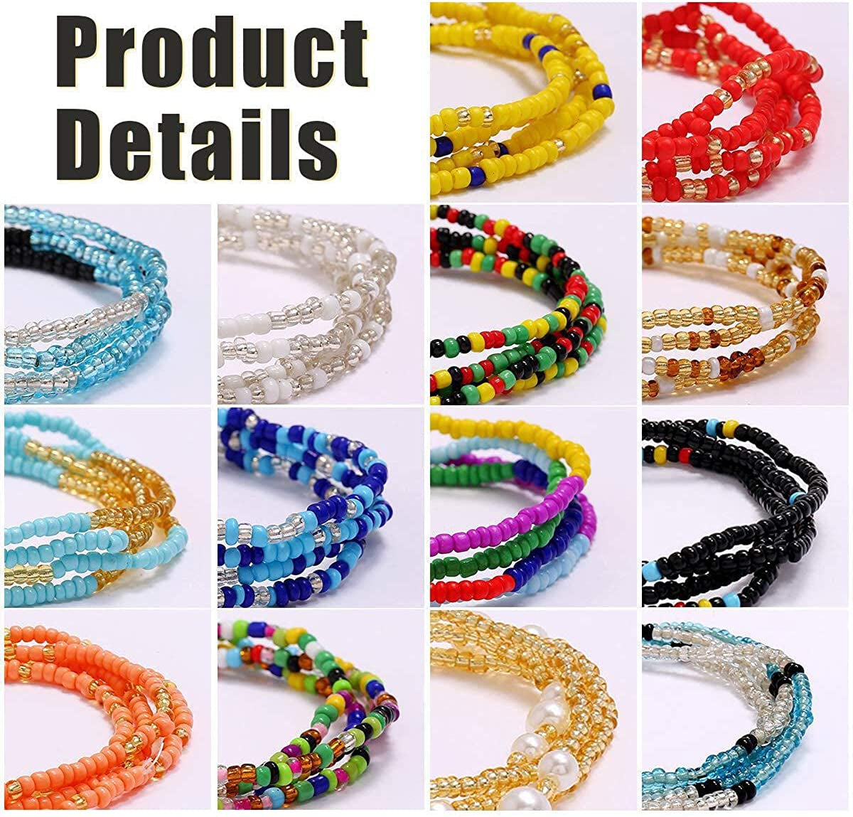 Shaggydogz 18 Pieces Waist Beads Body Chains, Colorful African Belly Waist Bracelet Anklet Necklace Bead Stretchy Elastic String Summer Beach Bikini Jewelry for Women Girls Sexy Beauty Fashion Apparel & Accessories > Jewelry > Body Jewelry ShaggyDogz