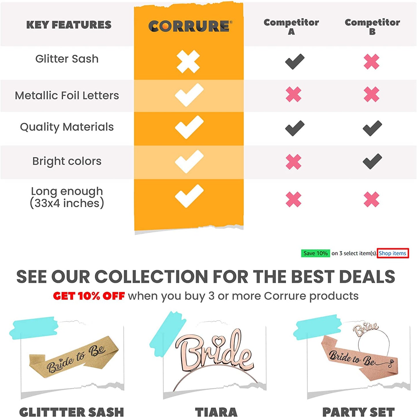 CORRURE 'Bride to Be' Bachelorette Party Sash - Bridal Shower White Satin Sash with Rose Gold Foil Lettering - Hen Party Decorations Supplies Accessories, Wedding Engagement Party Favors Gift Apparel & Accessories > Clothing Accessories > Sashes CORRURE