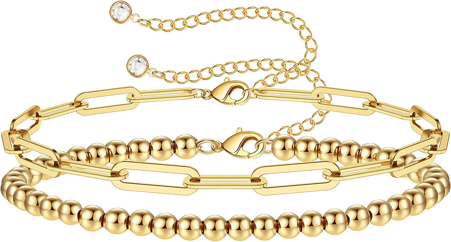 Dainty Gold Bracelets for Women, 14K Gold Filled Adjustable Layered Bracelet Cute Evil Eye Oval Chain Pearl Bar Turtle Gold Bracelets for Women Jewelry Apparel & Accessories > Jewelry > Bracelets Turandoss Pearl Beads Chain