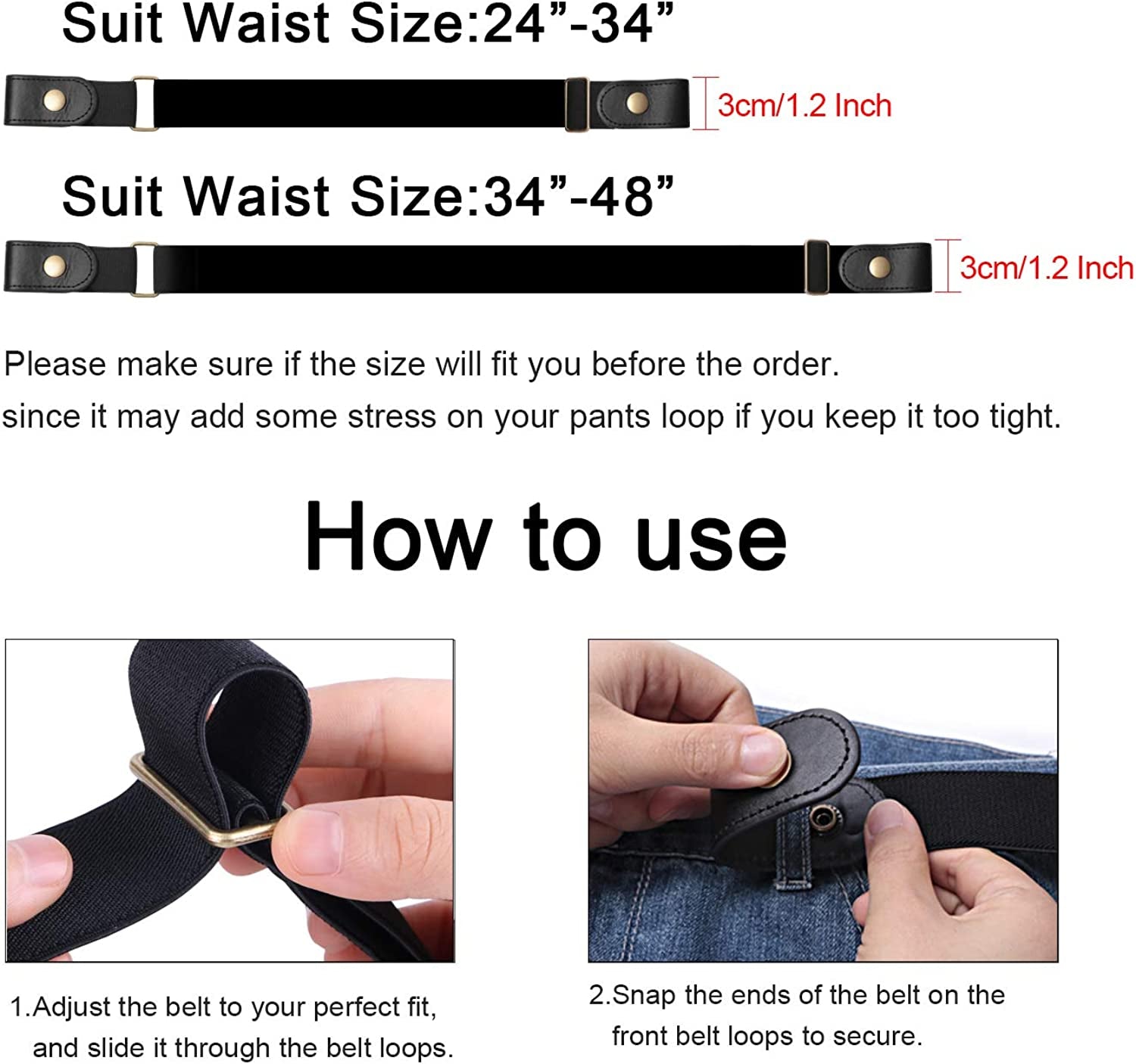 No Buckle Elastic Stretch Belts for Men and Women, Comfortable Invisible Belts for Jeans Pants Apparel & Accessories > Clothing Accessories > Belts SUOSDEY