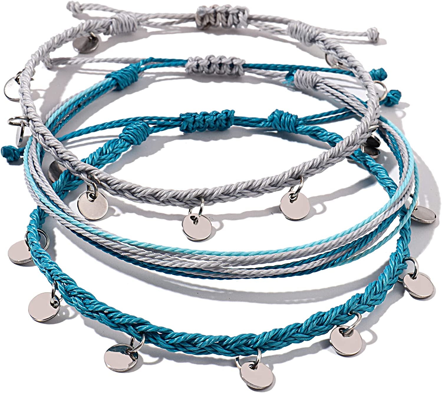 FANCY SHINY String Ankle Bracelets Waterproof Rope Anklets Braided Beach Boho Coin Anklets Cute Friendship Foot Jewelry for Women Teen Girls Apparel & Accessories > Jewelry > Anklets FANCY SHINY Blue/Gray