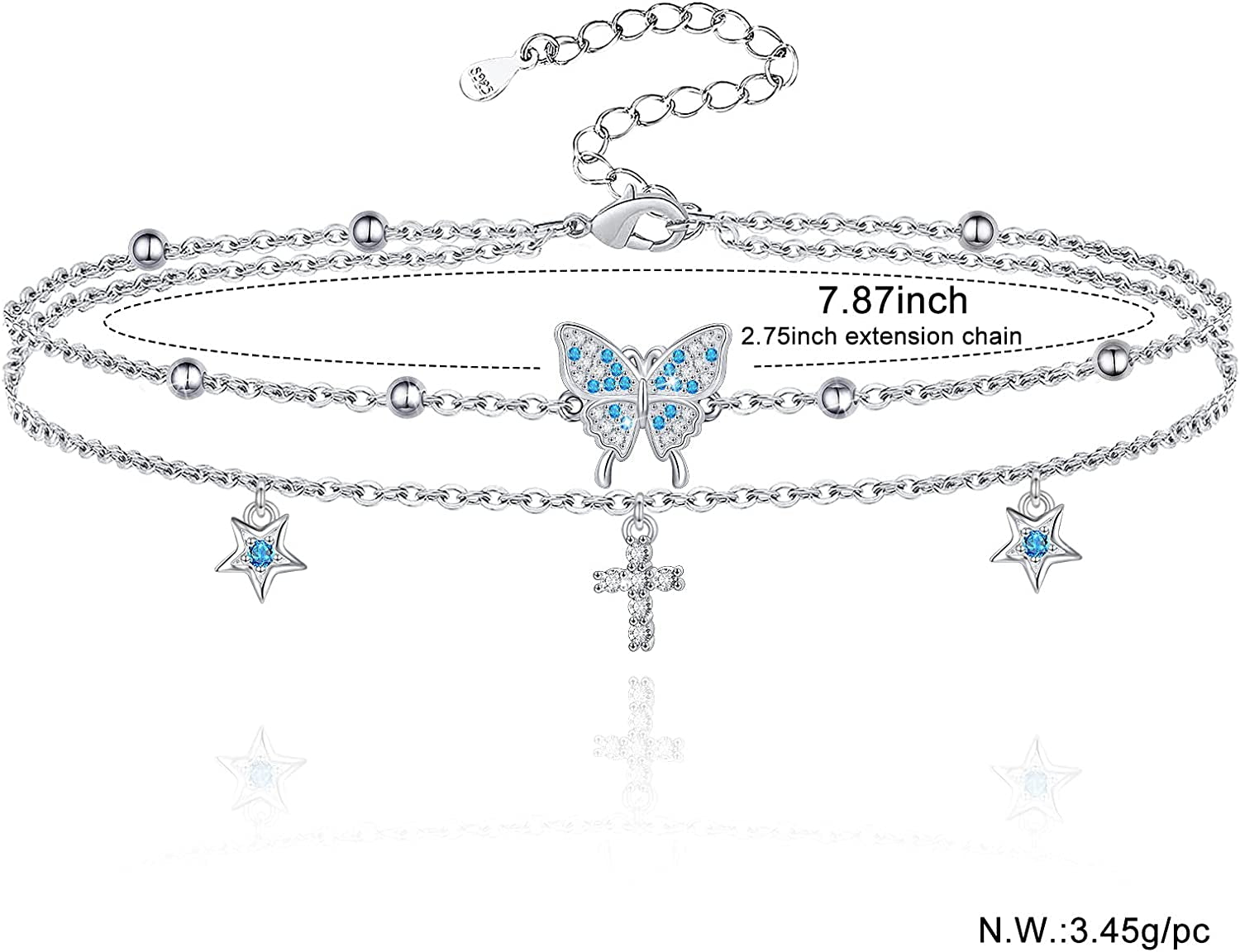 Butterfly Anklet for Women 925 Sterling Silver Layered Anklets Bracelets Adjustable Summer Beach Anklets Jewelry Gifts for Women Girls Wife Grandmother Apparel & Accessories > Jewelry > Anklets Allurelady