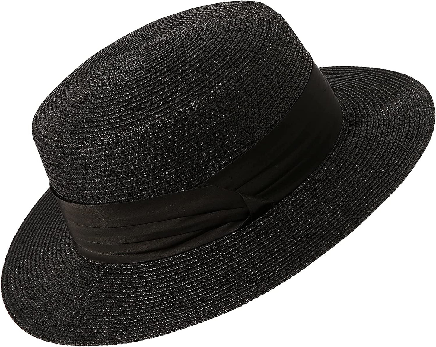 Lanzom Sun Hats for Women Wide Brim Straw Boater Hat Foldable Packable Beach Hat for Summer Apparel & Accessories > Clothing Accessories > Hats Lanzom Black Medium