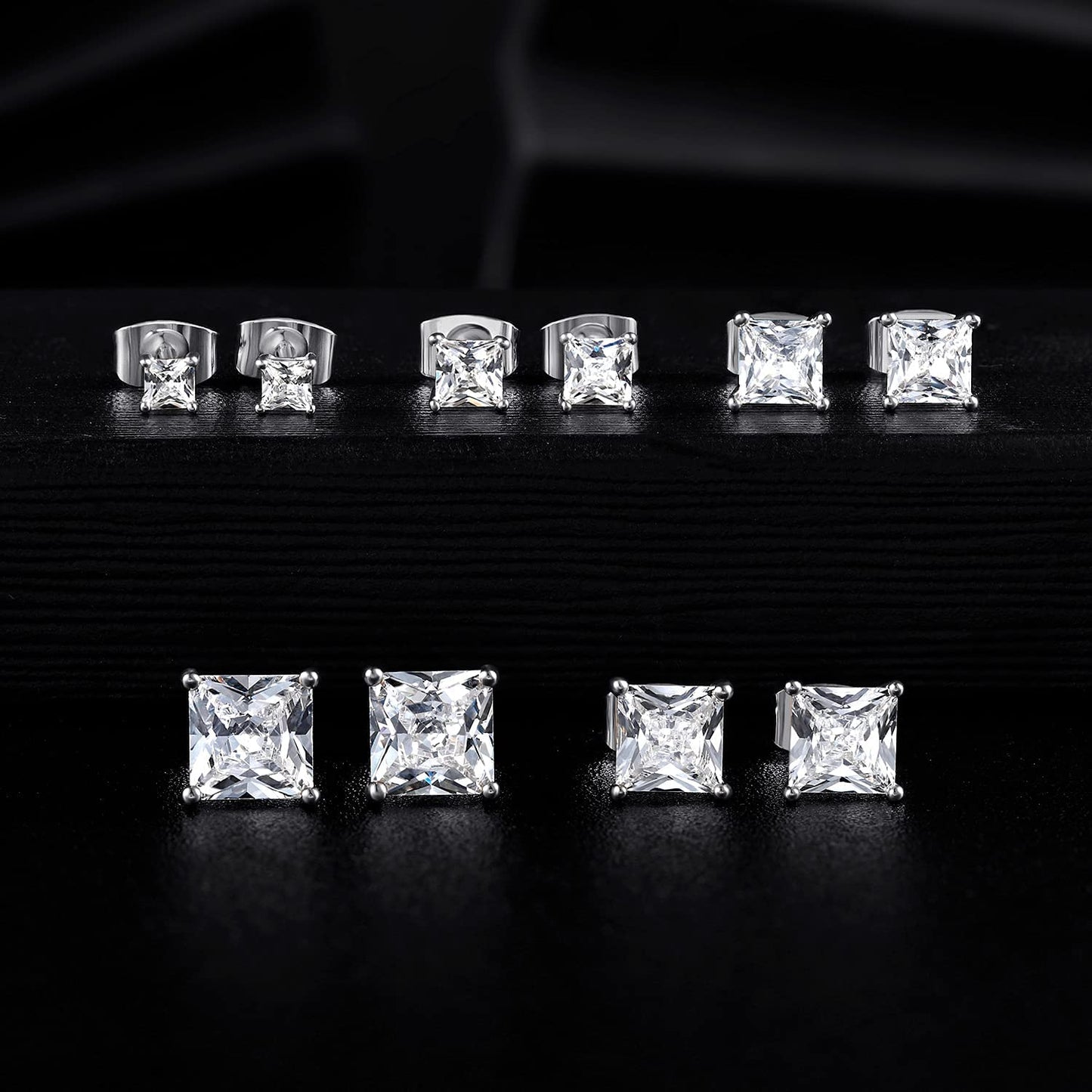 MDFUN 18K White Gold Plated Princess Cut Clear Cubic Zirconia Stud Earring Pack of 5 Pairs Apparel & Accessories > Jewelry > Earrings MDFUN