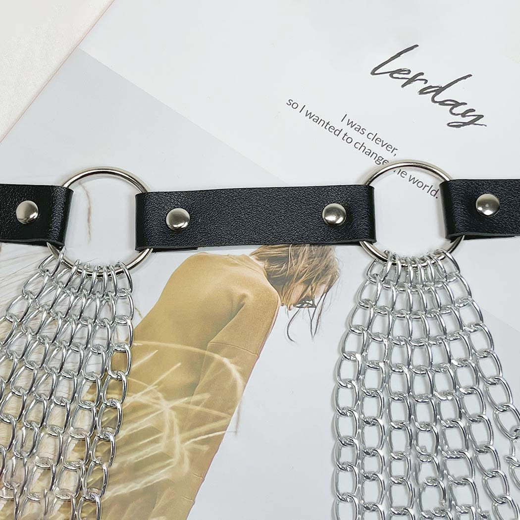 Punk Leather Waist Chain Silver Belly Body Chains Festival Body Chain Jewelry for Women and Girls Apparel & Accessories > Jewelry > Body Jewelry Muyyan