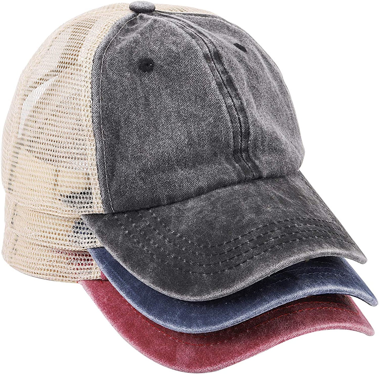 MEINICY 3 Pack Washed Plain Baseball Cap, Retro Adjustable Dad Hats Gift for Men/Women,Unstructured/Cotton Apparel & Accessories > Clothing Accessories > Hats MEINICY Ms Black+navy+burgundy