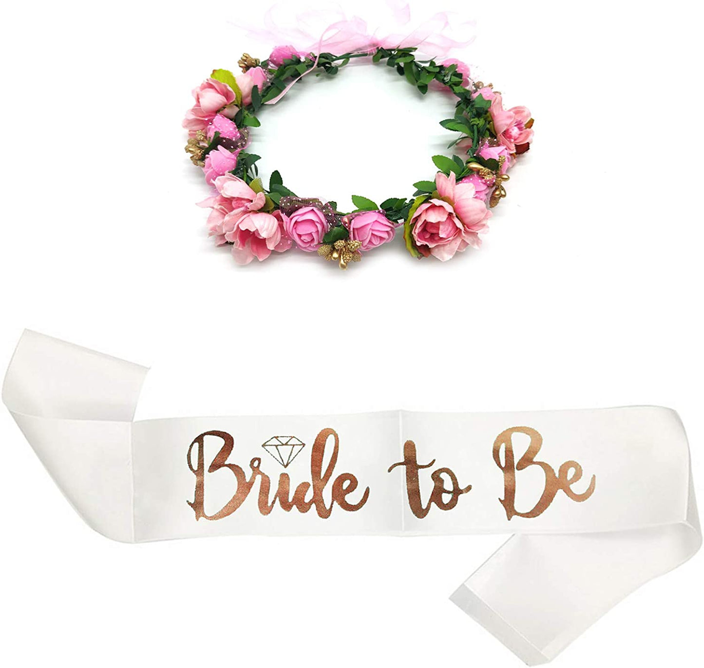 East Sun Bride to Be Sash Flower Corwn Single Party Gift Garland for Women Bachelorette Favor Engagement Decoration Apparel & Accessories > Clothing Accessories > Sashes East Sun Pink