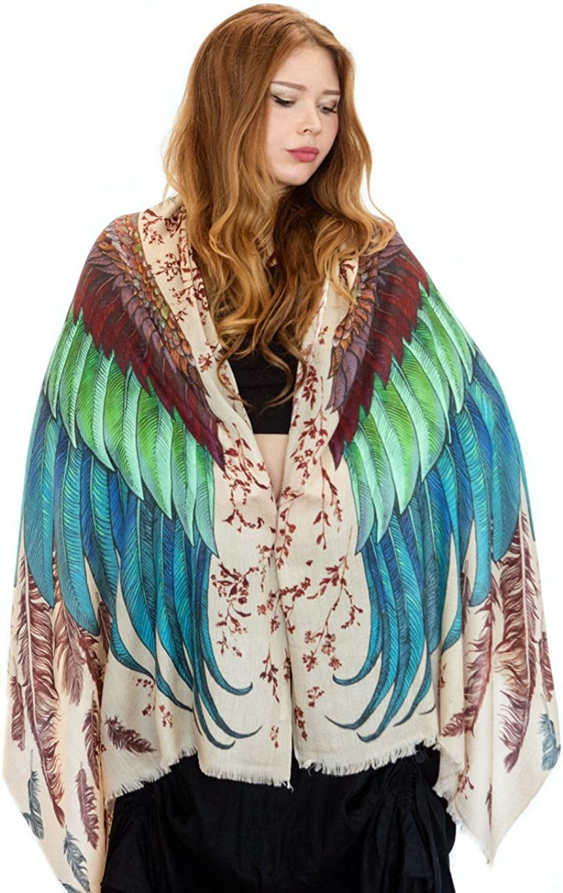 Bird Feathers Hand Painted & Printed Pure Cotton Shawl Scarf Apparel & Accessories > Clothing Accessories > Scarves & Shawls Shovava Exotic Wings