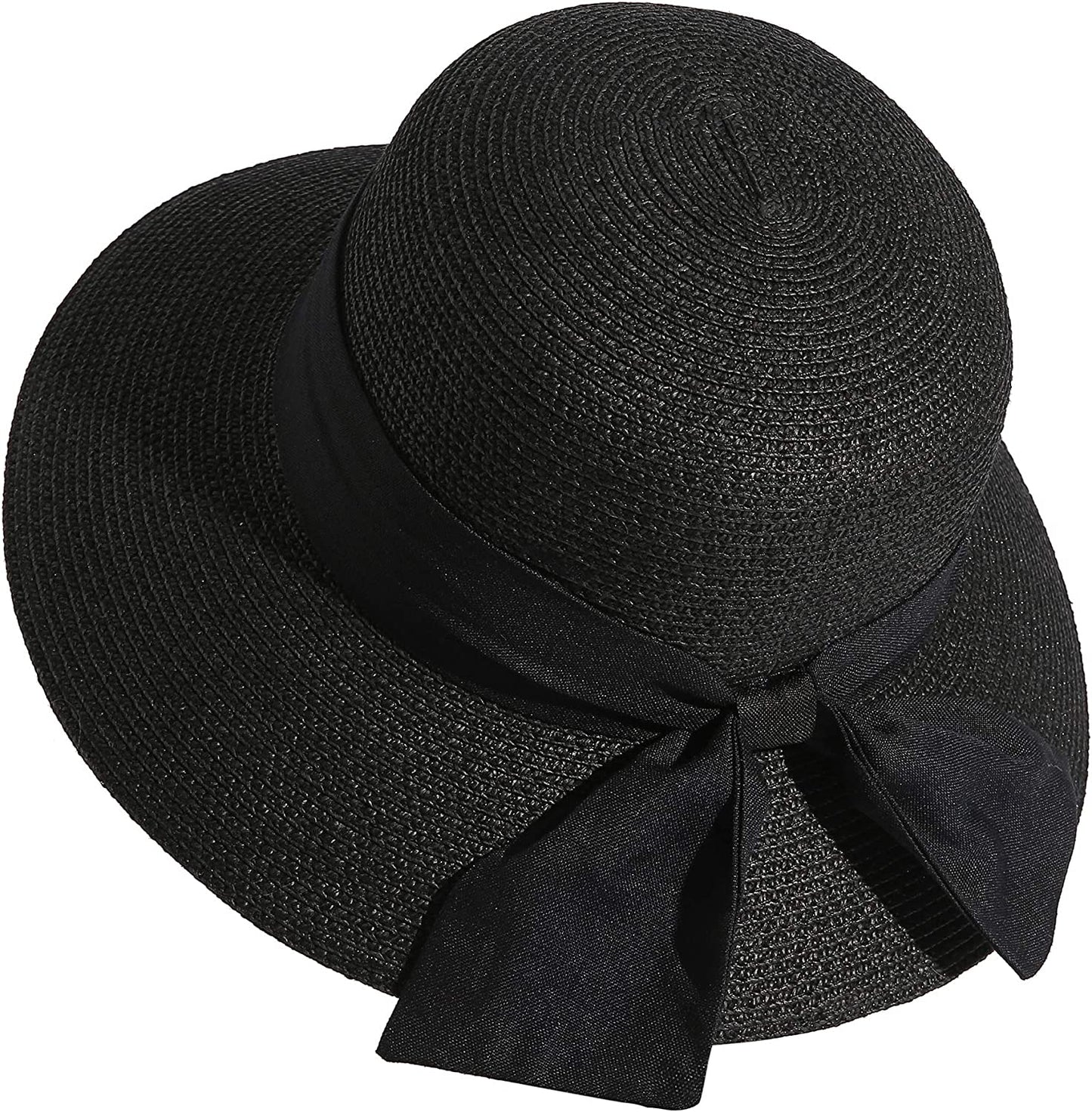 Lanzom Sun Hats for Women Wide Brim Straw Hat Summer Beach Hat Foldable Packable Cap for Travel Outdoor Apparel & Accessories > Clothing Accessories > Hats Lanzom Style F-black One Size