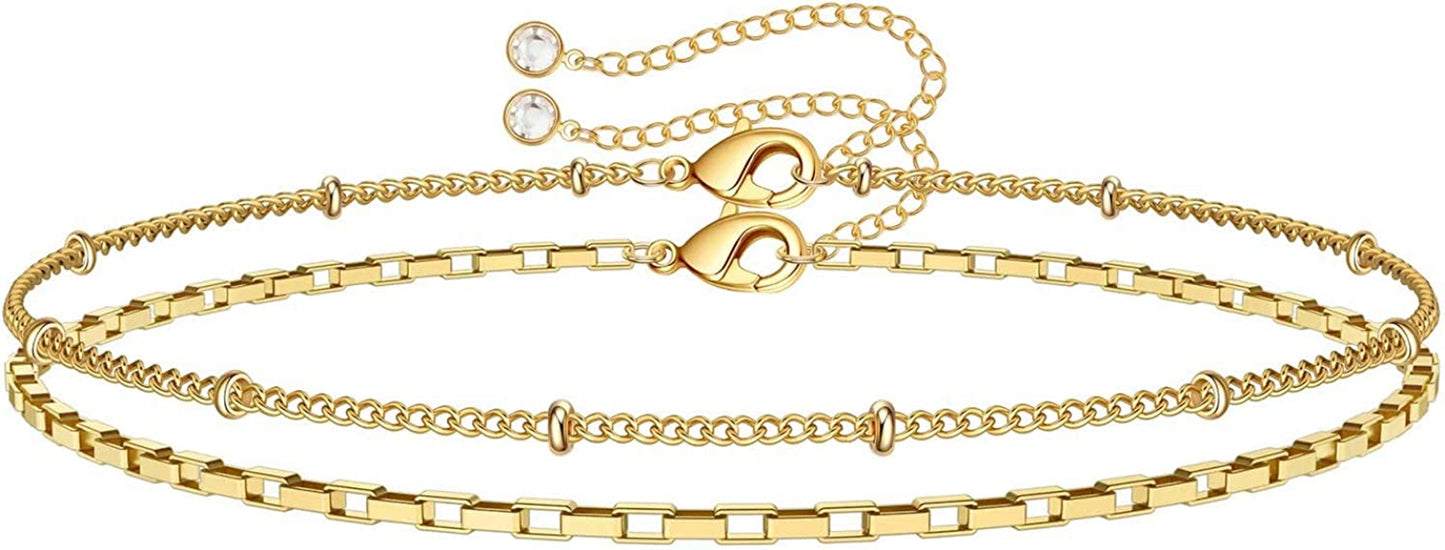 Dainty Gold Bracelets for Women, 14K Gold Filled Adjustable Layered Bracelet Cute Evil Eye Oval Chain Pearl Bar Turtle Gold Bracelets for Women Jewelry Apparel & Accessories > Jewelry > Bracelets Turandoss Layered Chain