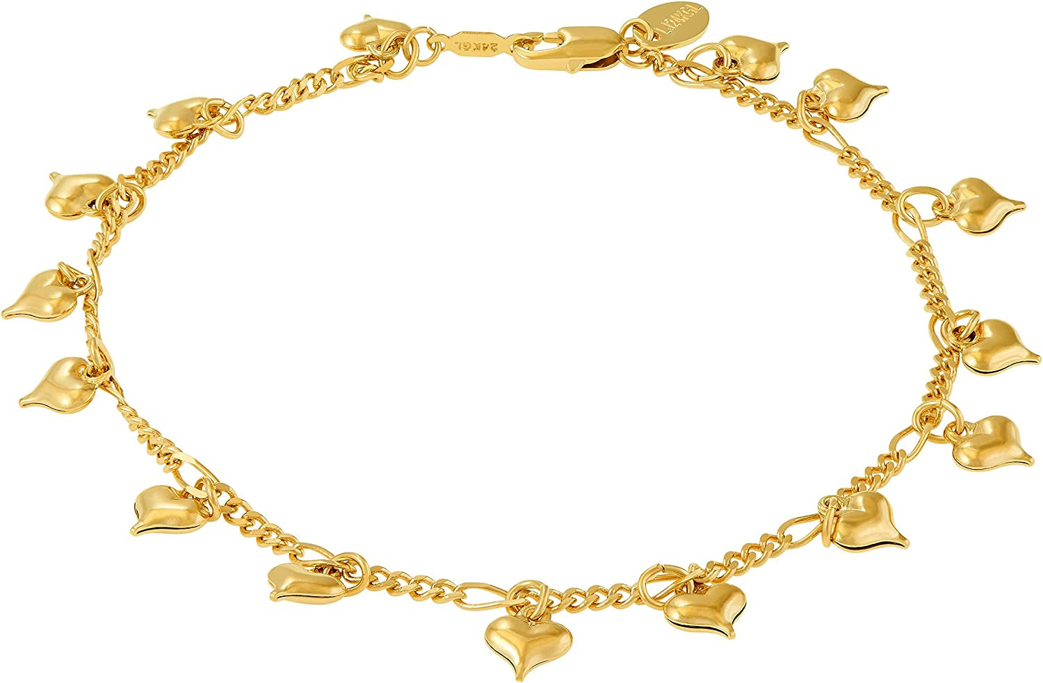 LIFETIME JEWELRY Dangling Hearts Anklet for Women & Teen Girls 24K Gold Plated Apparel & Accessories > Jewelry > Anklets Lifetime Products Group 10 Inches