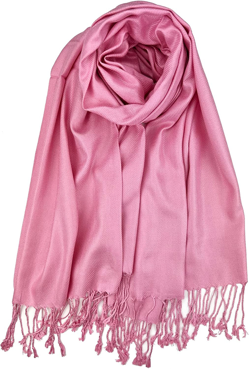Plum Feathers Premium Solid Color and Metallic Fashion Scarf, Womens Pashmina Shawl Wrap with Fringes Apparel & Accessories > Clothing Accessories > Scarves & Shawls Plum Feathers Dull Pink