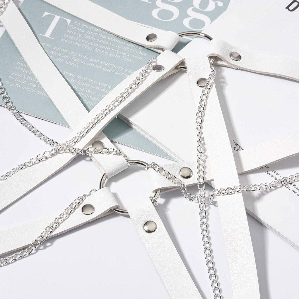 Bodiy Punk Goth Body Chain Bra Leather Harness Wasit Belly Bikini Chains Belt Jewelry Accessories for Women and Girls (White) Apparel & Accessories > Jewelry > Body Jewelry BODIY