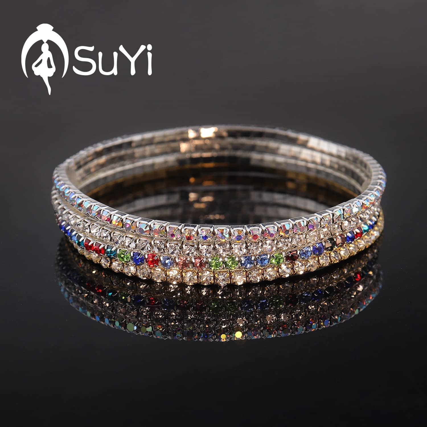 Suyi Crystal Ankle Bracelet for Women 4Pcs Diamond Tennis Stretch Anklets Elastic Foot Chain Apparel & Accessories > Jewelry > Anklets Suyi