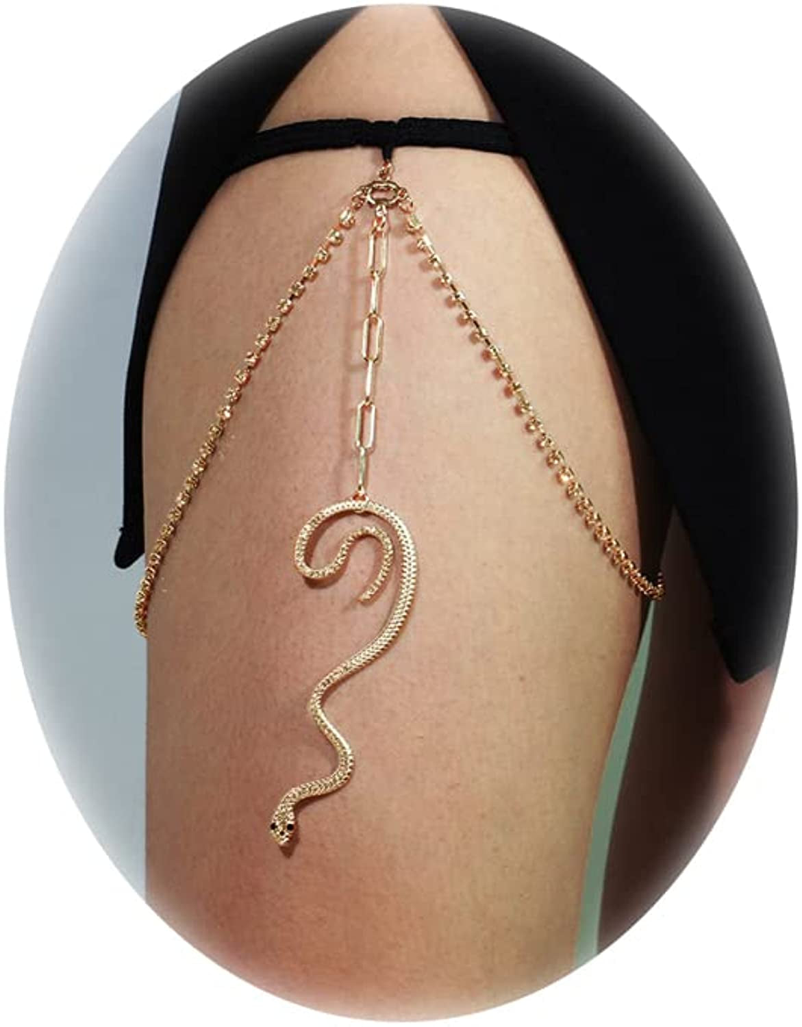 Snake Leg Chain for Women Thigh Chain for Girls Gold Snake Pendant Boho Body Chain for Beach Summer Holiday Apparel & Accessories > Jewelry > Body Jewelry HUASAI Coiled Snake Gold