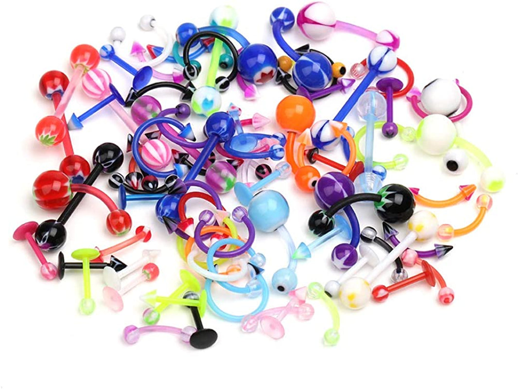 Crazypiercing Wholesale 80 Flexible Lip Tongue Eyebrow Bar Rings Barbell Piercing Body Jewelry Multicolor Apparel & Accessories > Jewelry > Body Jewelry CrazyPiercing