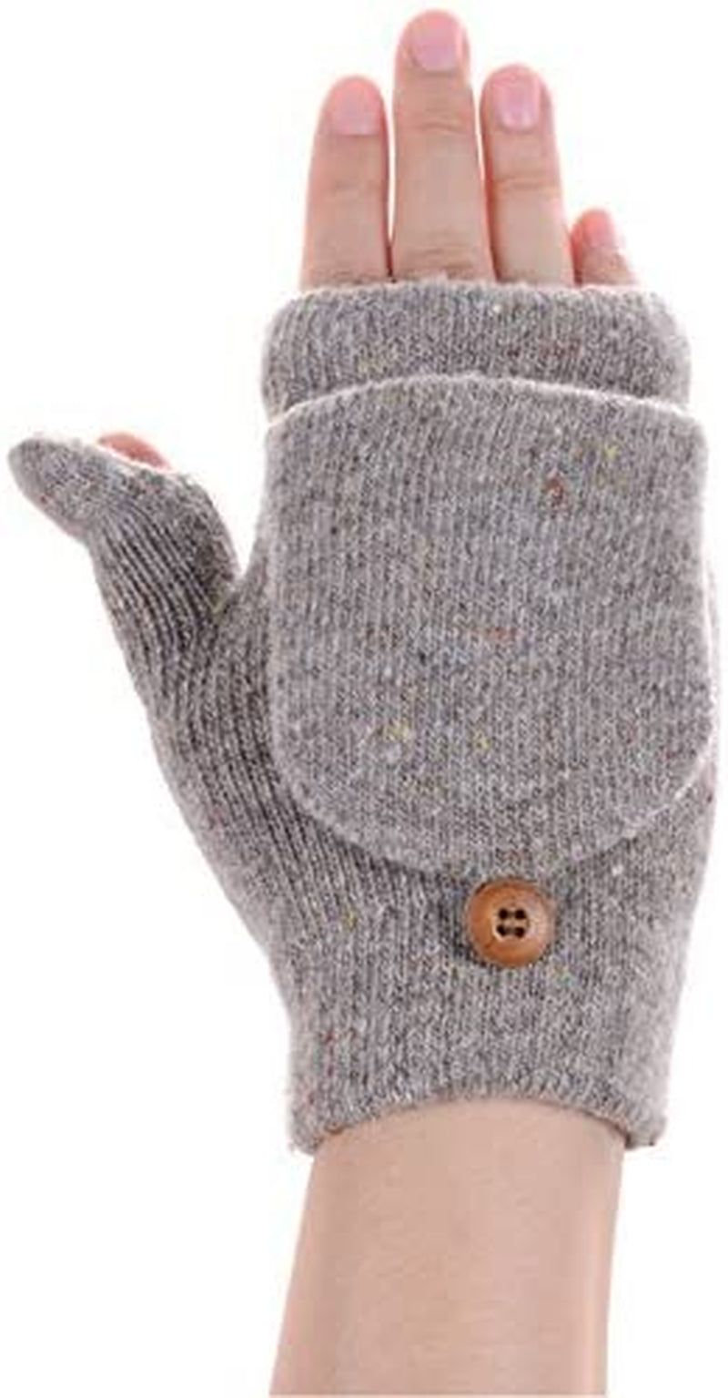 BYOS Women'S Winter Cozy Diamond Pattern Fleece Lined Flip Top Convertible Knit Gloves Mittens Apparel & Accessories > Clothing Accessories > Gloves & Mittens Be Your Own Style Taupe