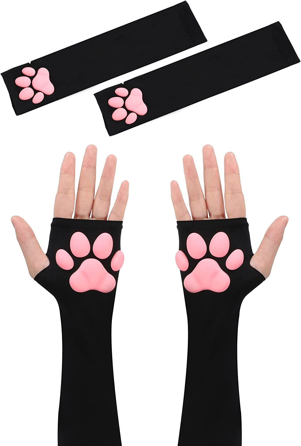 Cute Cat Paw Gloves Mittens 3D Cat Claw Pad Gloves Halloween Kawaii Cosplay Soft 3D Toe Beans for Women Cosplay Halloween Apparel & Accessories > Clothing Accessories > Gloves & Mittens Geyoga