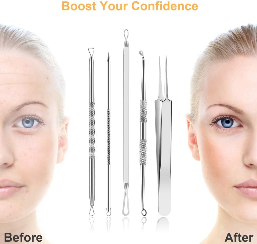 Pimple Popper Tool Kit, UUBAAR 9 PCS Blackhead Remover Tools with Tweezers, 16-Heads Professional Acne Zit Popper Extraction Tools, Whitehead Comedone Pimple Popping Extractor Kit for Facial Nose Health & Beauty > Personal Care > Cosmetics > Cosmetic Tools > Skin Care Tools UUBAAR
