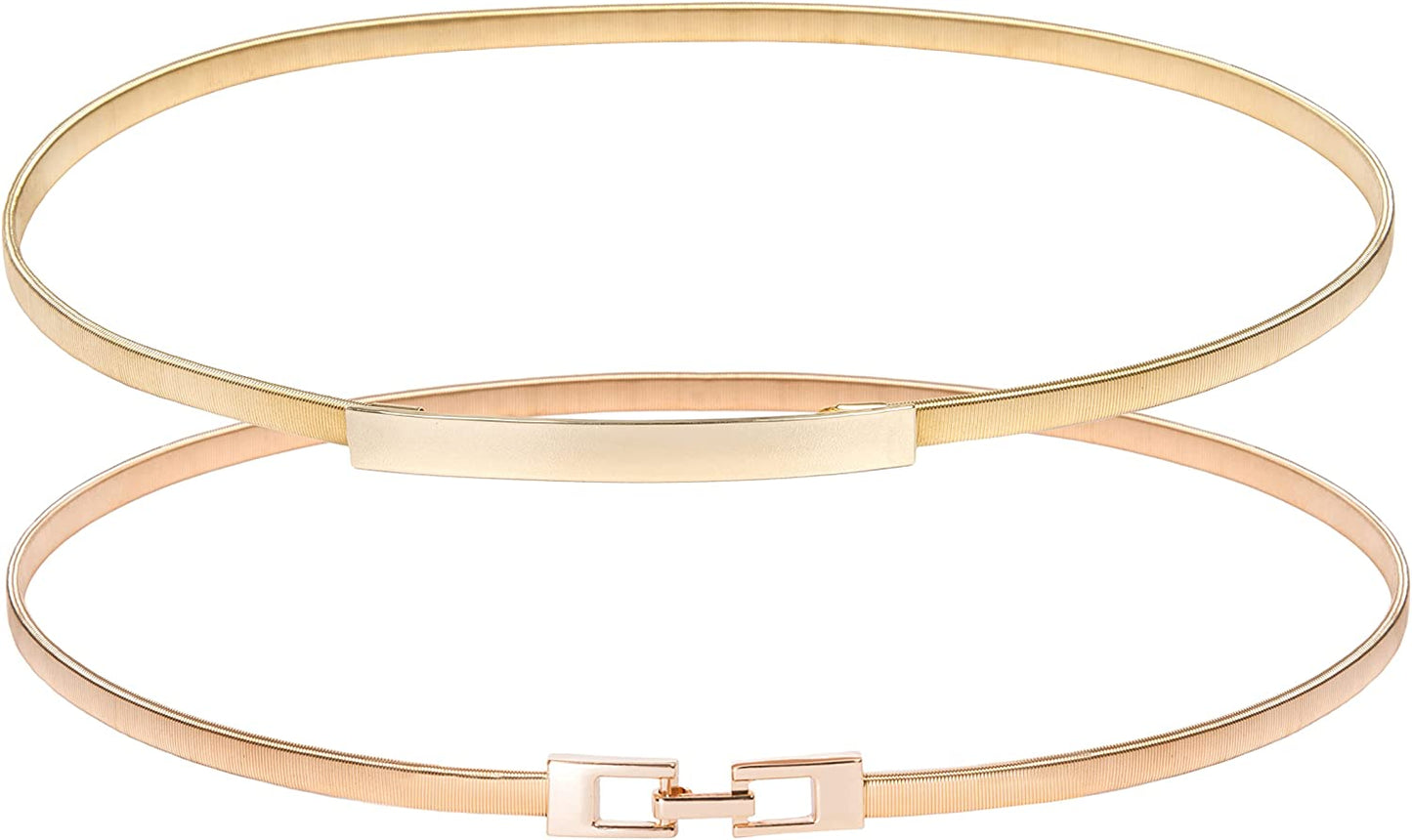 GRACE KARIN Women Skinny Metal Cinch Belt Gold Waistband Elastic Waist Belt CL633 Apparel & Accessories > Clothing Accessories > Belts GRACE KARIN 2 Pieces(style-8) X-Large