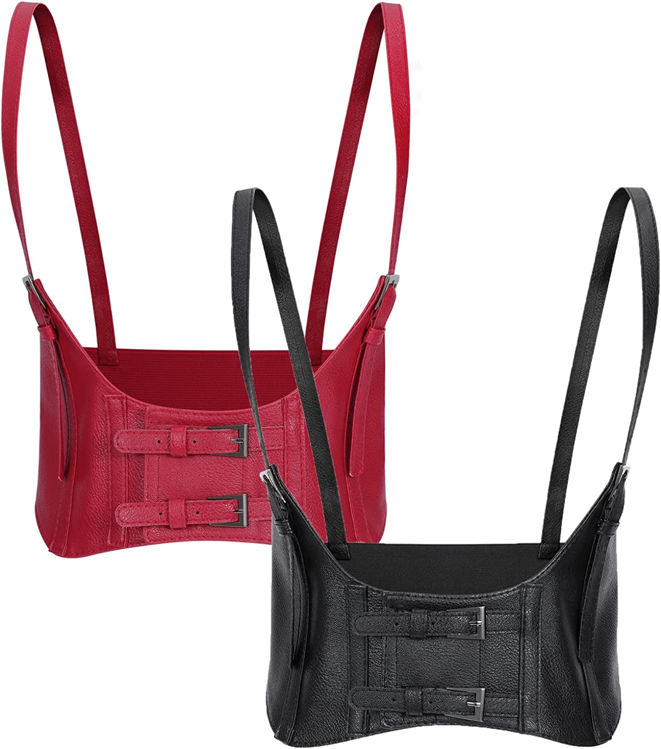 LEACOOLKEY Women Fashion Body Waist Belt Steampunk Underbust Corset Belt for Dress Apparel & Accessories > Clothing Accessories > Belts LEACOOLKEY G-black+red Under bust girth 26"-31"