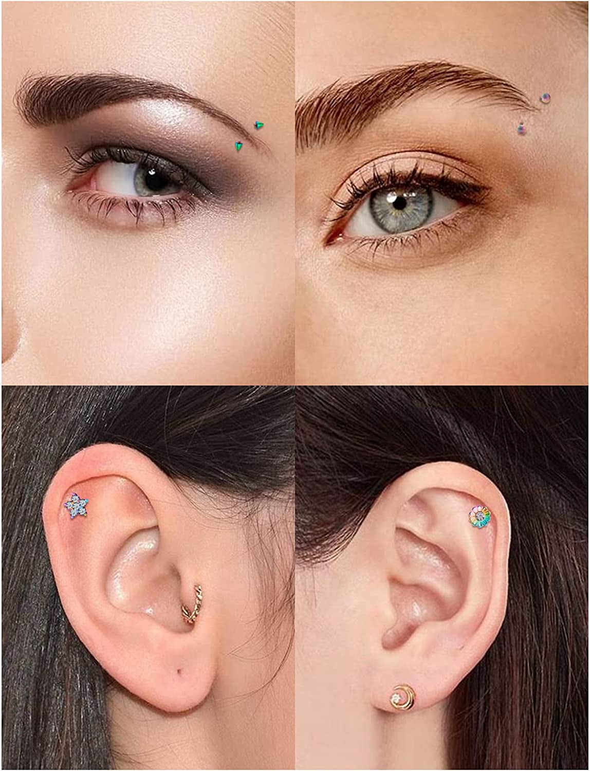 Oufksiyy 16G Rook Piercing Jewerlry Surgical Steel Eyebrow Piercing Jewelry Flower Crystal Heart CZ Moon Shape Eyebrow Rings Snake Eyes Rook Earrings for Women Men Tongue Retainer,Silver Barbell Apparel & Accessories > Jewelry > Body Jewelry Oufksiyy