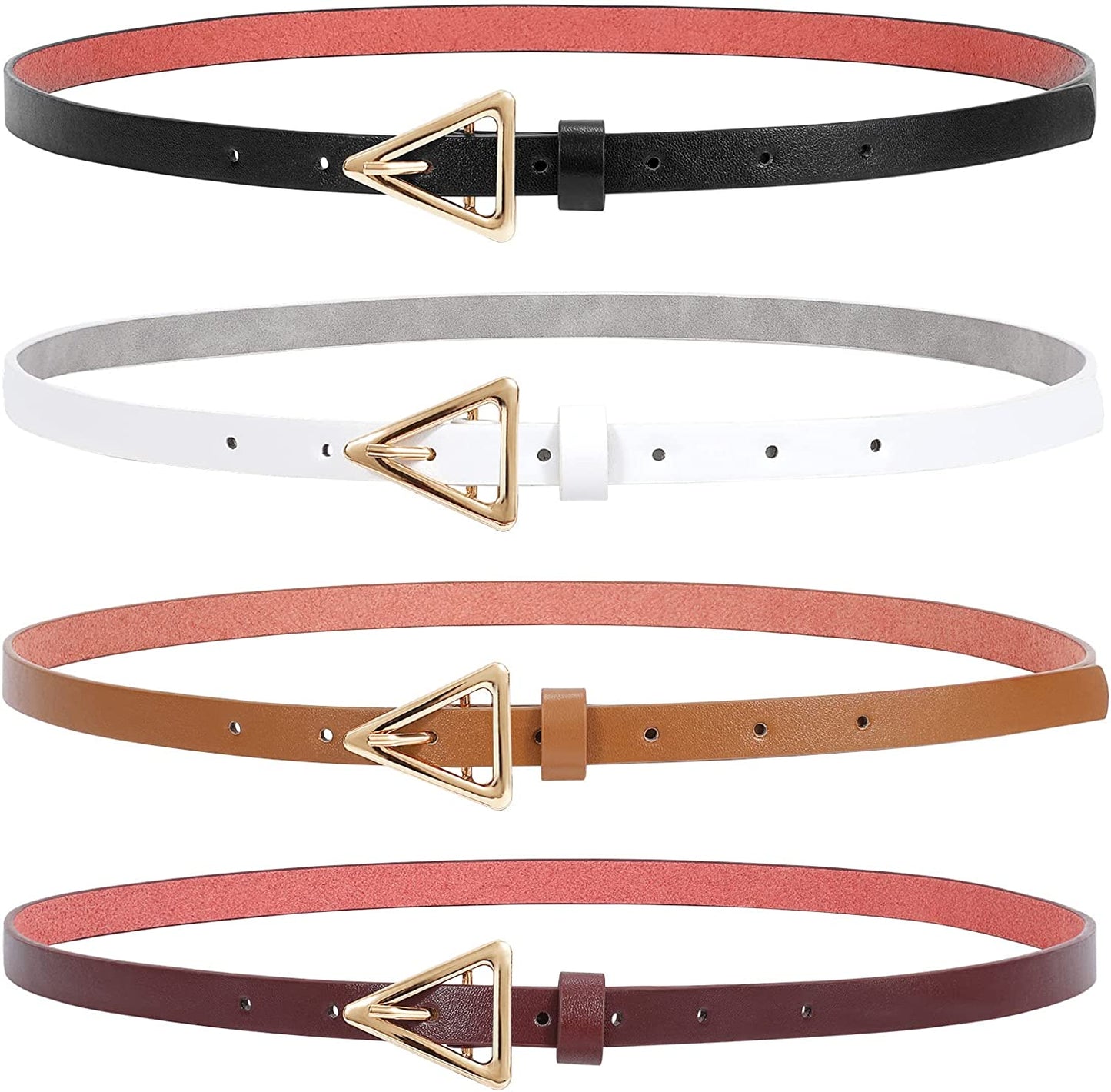 Set of 4 Womens Thin Belts SANSTHS Skinny Leather Belt with Gold Alloy Buckle Apparel & Accessories > Clothing Accessories > Belts SANSTHS F-4-pack XXL:Fits pants size 46"-49"