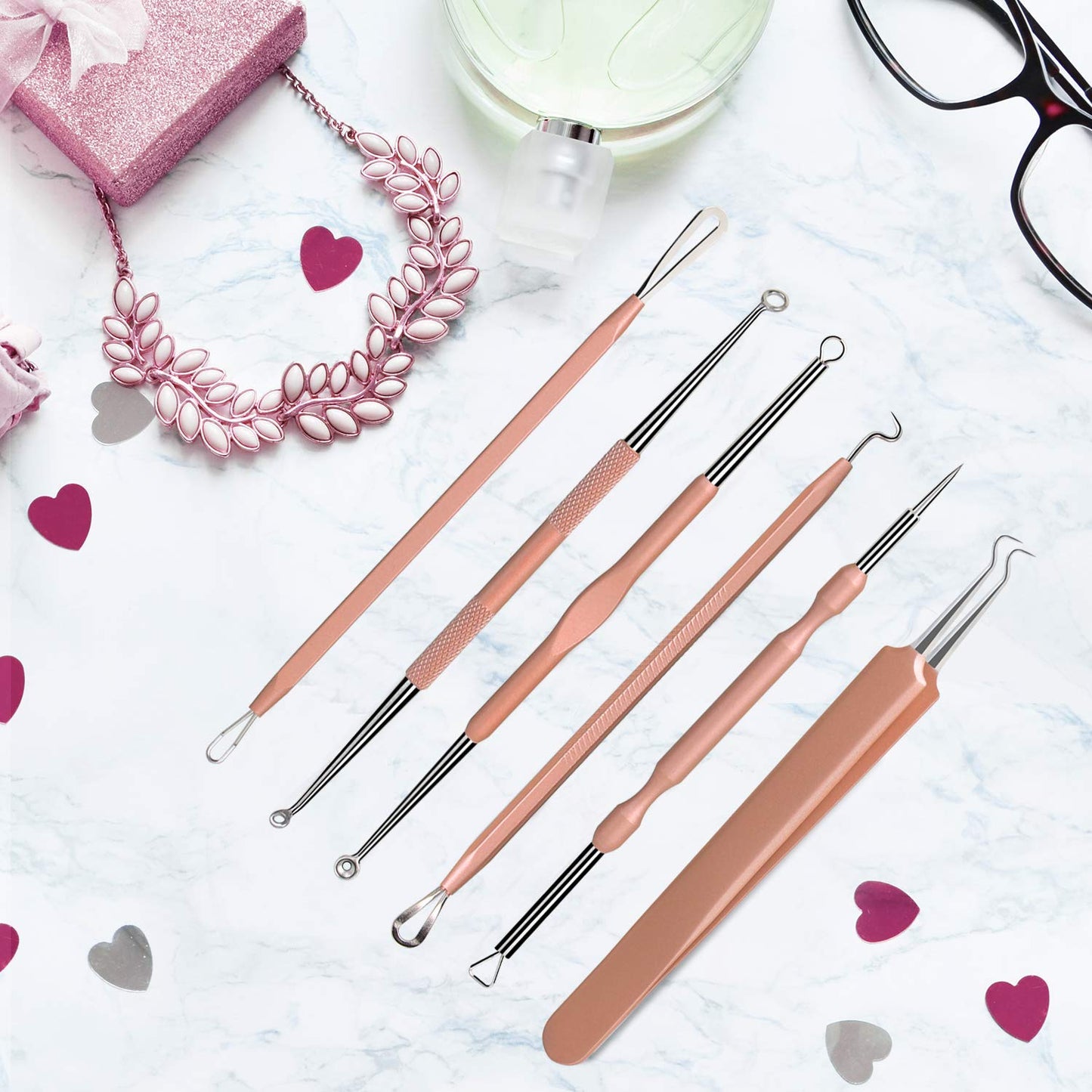 JPNK NEW Pink Blackhead Remover Tools Comedone Extractor Acne Removal Kit for Blemish, Whitehead Popping, Zit Removing for Nose Face with Leather Bag Health & Beauty > Personal Care > Cosmetics > Cosmetic Tools > Skin Care Tools JPNK