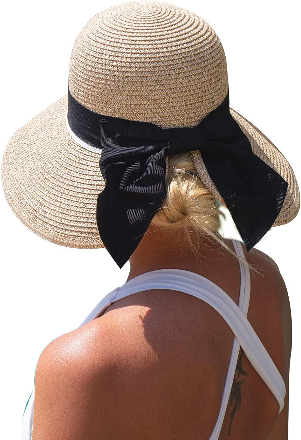 Comhats Womens Floppy Summer Sun Beach Straw Hat UPF50 Foldable Wide Brim 55-60Cm Apparel & Accessories > Clothing Accessories > Hats Comhats 89015_beige-a Large