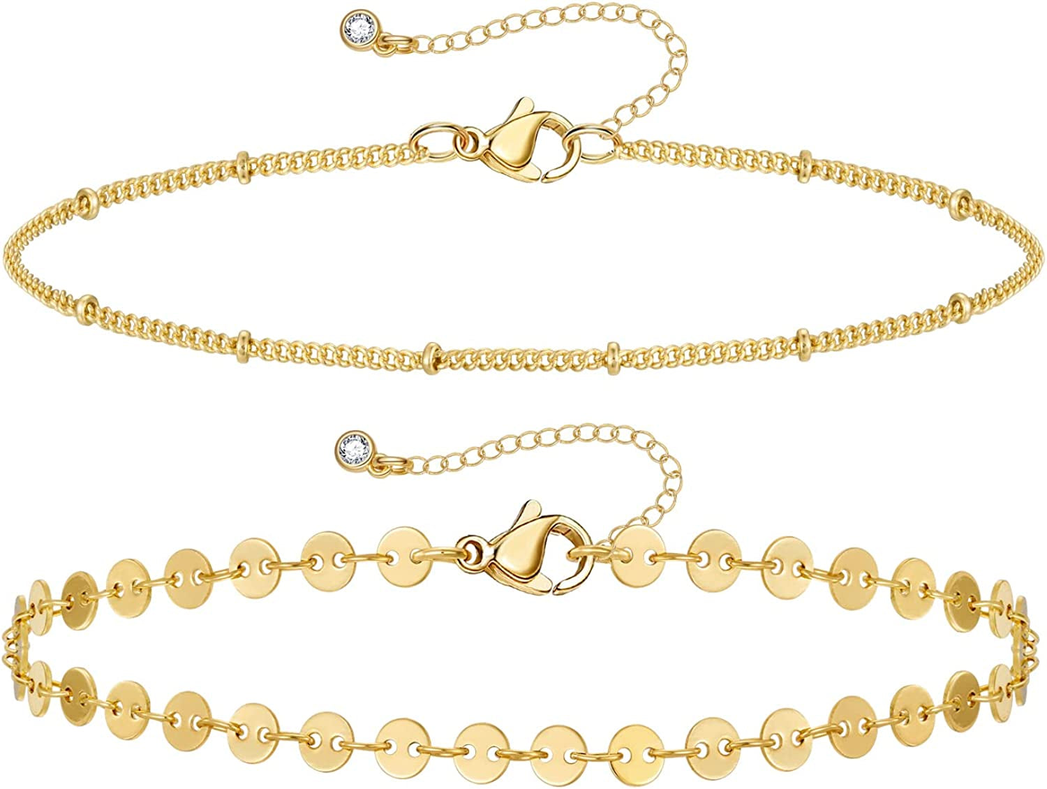 Kissyan Gold Layered Ankle Bracelets for Women, Dainty 14K Gold Plated Layering Anklets Set Adjustable Fashion Cuban Link Snake Tennis Chain Ankles Summer Beach Foot Jewelry Gifts for Women Girls Apparel & Accessories > Jewelry > Anklets KissYan K-Gold