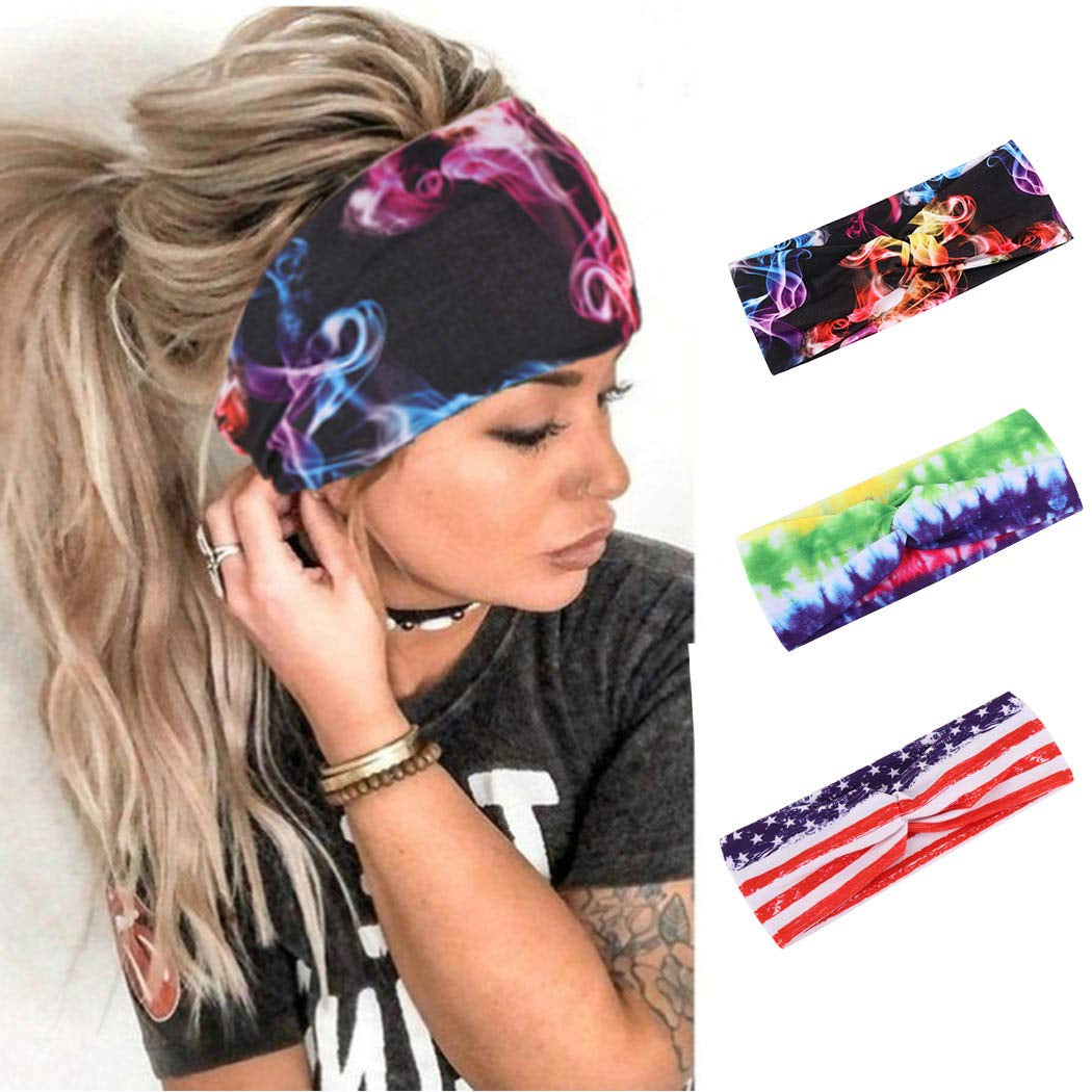 Earent Boho African Headbands Yoga Wide Knot Hair Bands Sweat Printed Headwraps Elastic Turban Headscarfs Multicolor Headwear Outdoor Hair Accessories for Women and Girls (Z-Black) Apparel & Accessories > Clothing Accessories > Headwear Earent Fashion Pattern