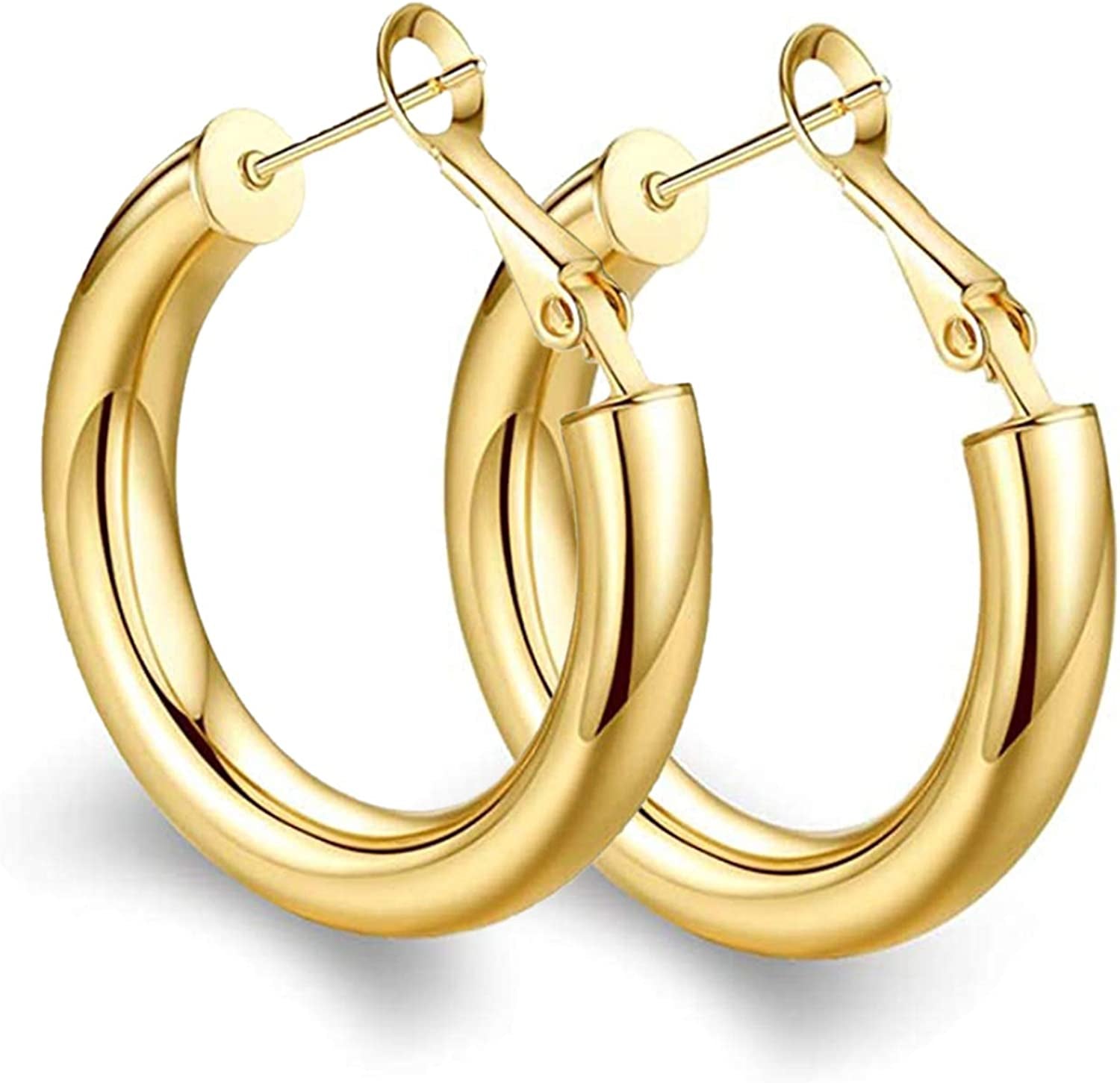 Thick Gold Hoop Earrings Lightweight Howllow Tube Hoops Chunky Gold for Women Hypoallergenic Big Earring 25Mm 30Mm 40Mm 50Mm Apparel & Accessories > Jewelry > Earrings BMMYE Gold-25mm