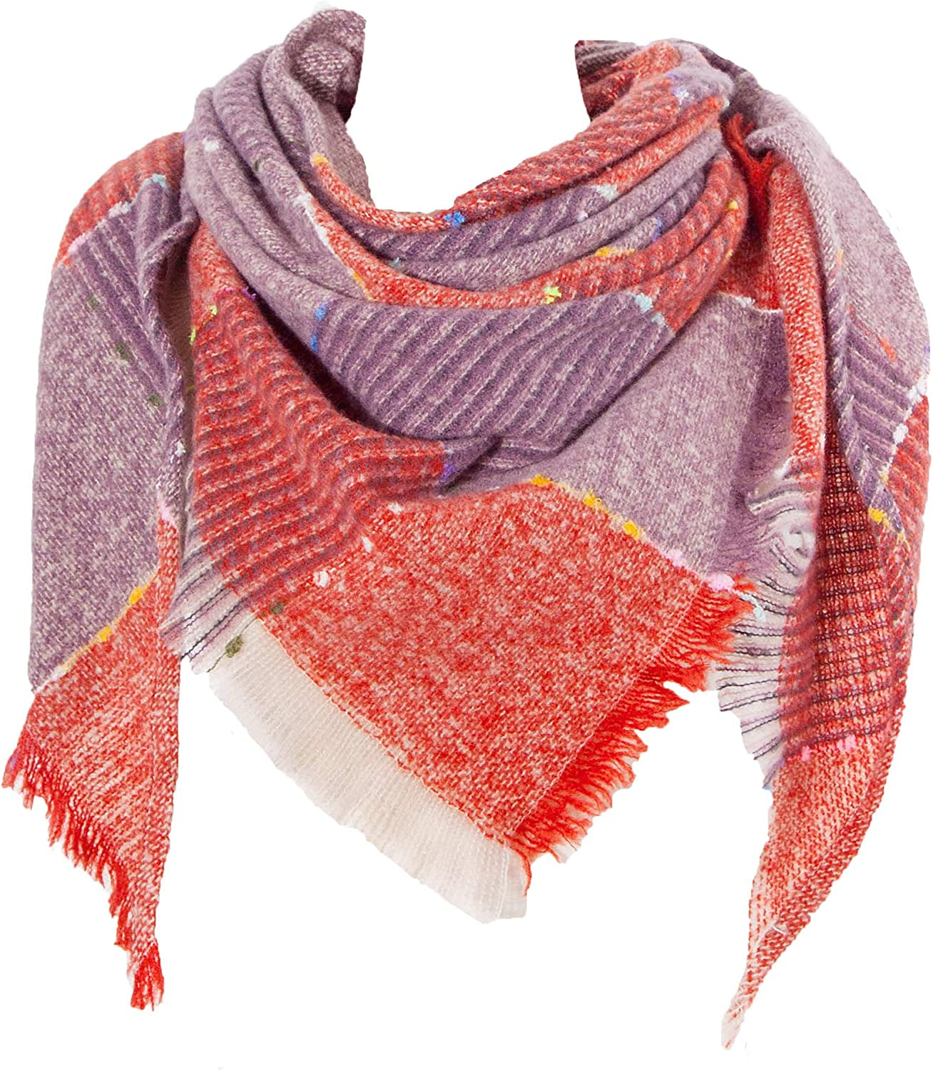 Wander Agio Womens Winter Scarfs Warm Scarf Half Shawls Triangle Scarves Stripe Plaid Apparel & Accessories > Clothing Accessories > Scarves & Shawls Wander Agio Stripe Red 28