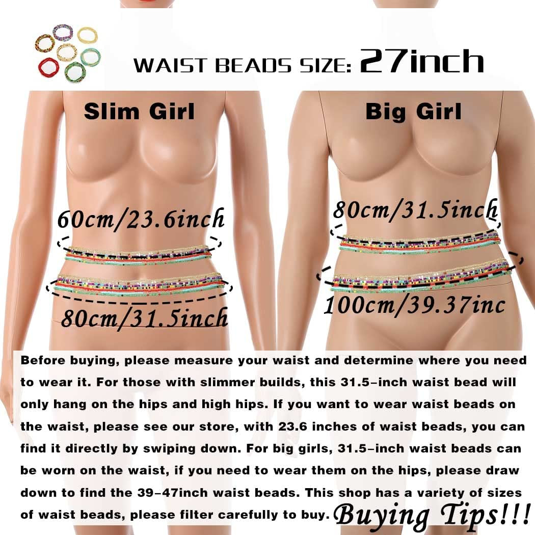 ELABEST plus Size African Waist Beads Chain Layered Belly Body Chain Beach 7Pack Waist Jewelry Body Accessories for Women and Girls Apparel & Accessories > Jewelry > Body Jewelry ELABEST