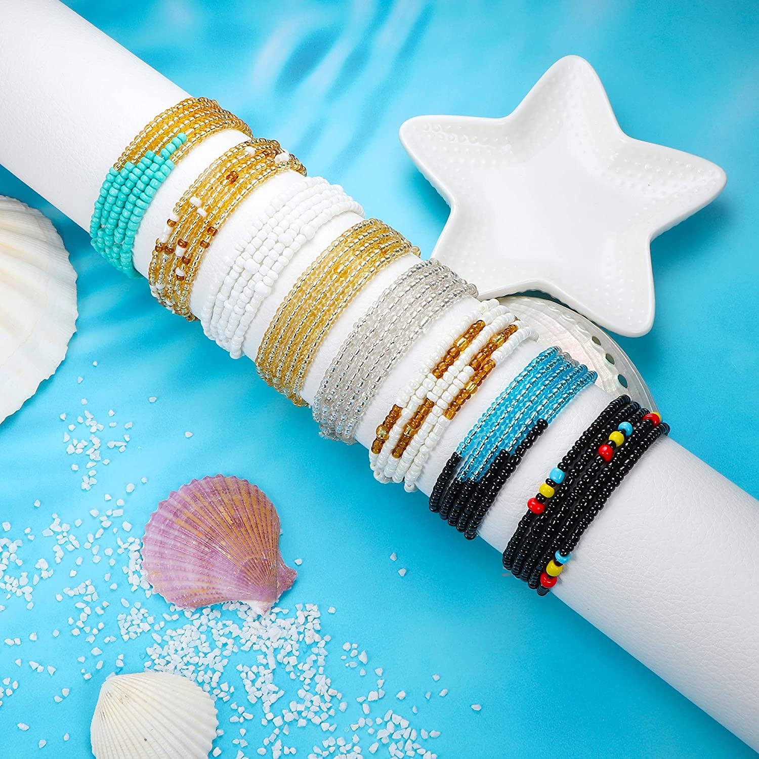 THUNARAZ 32-50 Inch Waist Beads for Women Colorful African Waist Beads plus Size Elastic Waist Chain Belly Beads Summer Beach Body Belly Chain Jewelry Apparel & Accessories > Jewelry > Body Jewelry THUNARAZ