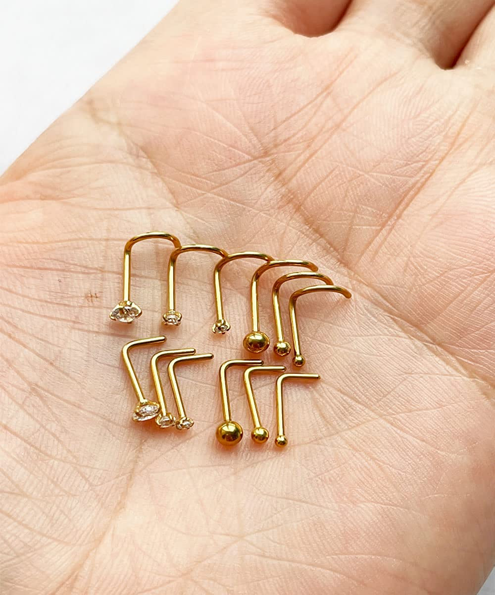 Nose Rings and Studs Set 20G Men Women,L Shape Nose Ring Studs and Screw Nostril Body Piercing Jewelry Set Hypoallergenic Surgical Steel(12Pcs,Size 1.5,2,3Mm) Apparel & Accessories > Jewelry > Body Jewelry Renkovte