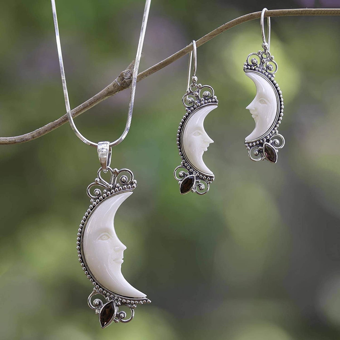 NOVICA Garnet .925 Sterling Silver Dangle Earrings, Natural Moonlight' Apparel & Accessories > Jewelry > Earrings NOVICA