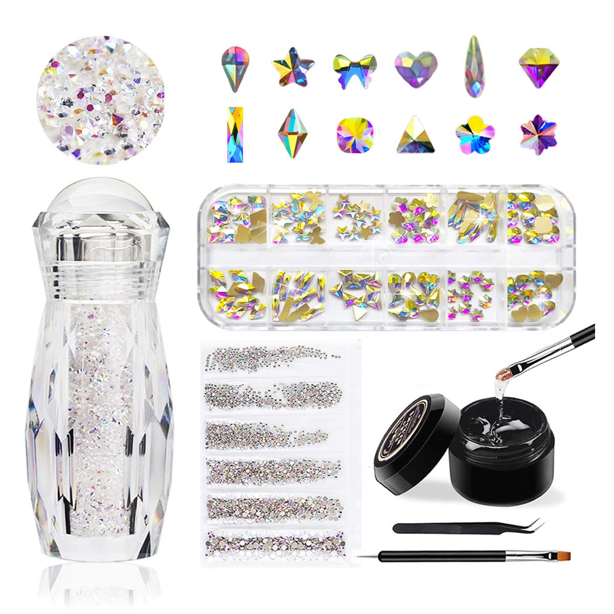 Micro AB Rhinestones with Glue and Tool, 1 Bottle of Ultra Mini 1.2Mm Caviar Beads Rhinestones for 3D Nail Art with 8Ml Glue and Tool Included Health & Beauty > Personal Care > Cosmetics > Cosmetic Tools > Nail Tools ULGAI AB Crystal Full Set