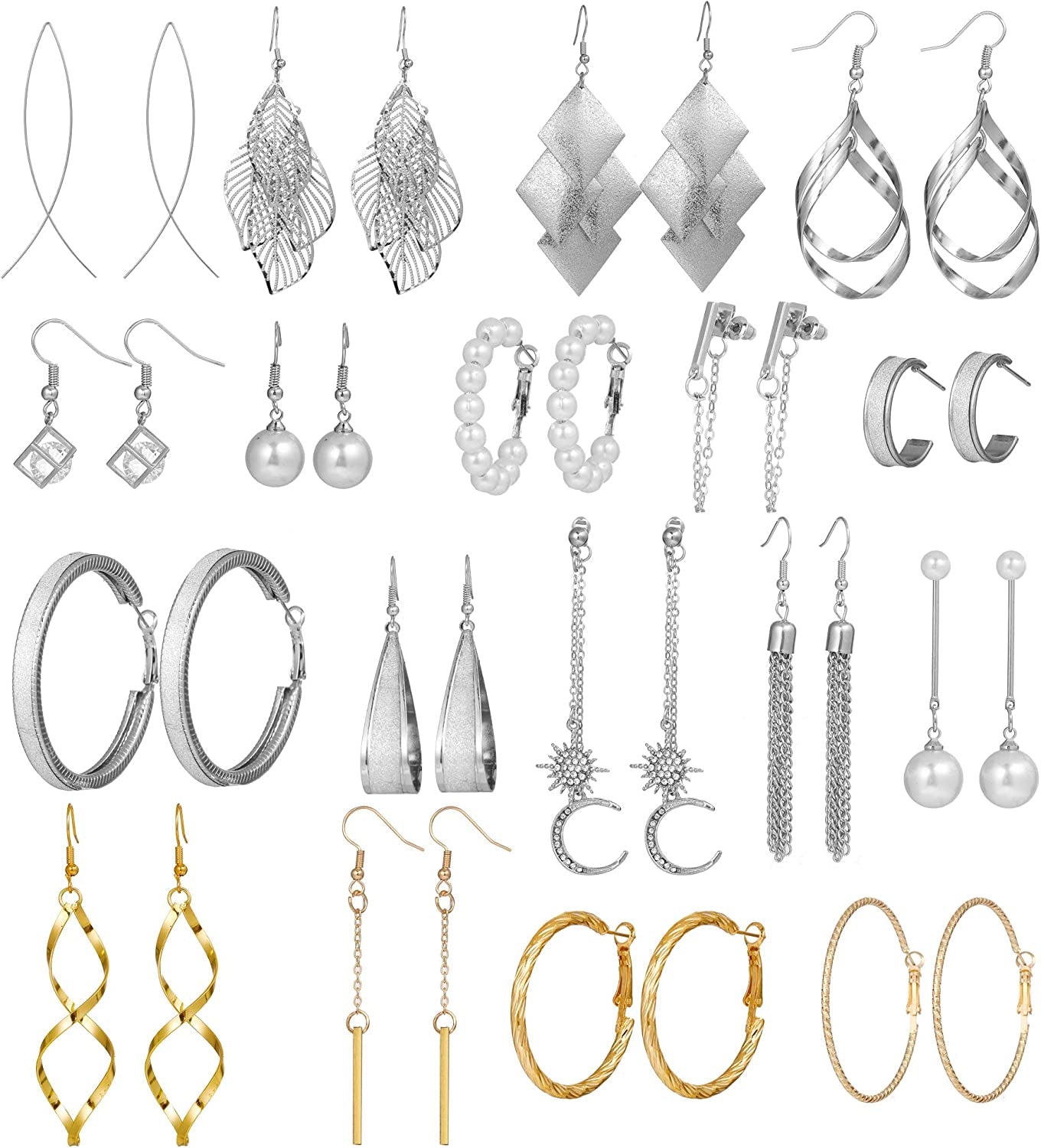 Fashion Earrings for Women Girls, Funtopia 68 Pairs Drop Dangle Earrings, Statement Stud Earrings Pearl Earrings Set for Party Jewelry Gift (Gold and Silver) Apparel & Accessories > Jewelry > Earrings Funtopia