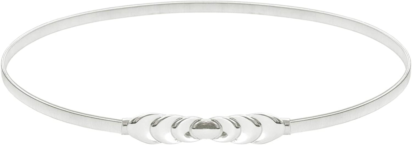 GRACE KARIN Women Skinny Metal Cinch Belt Gold Waistband Elastic Waist Belt CL633 Apparel & Accessories > Clothing Accessories > Belts GRACE KARIN Silver-circle Large