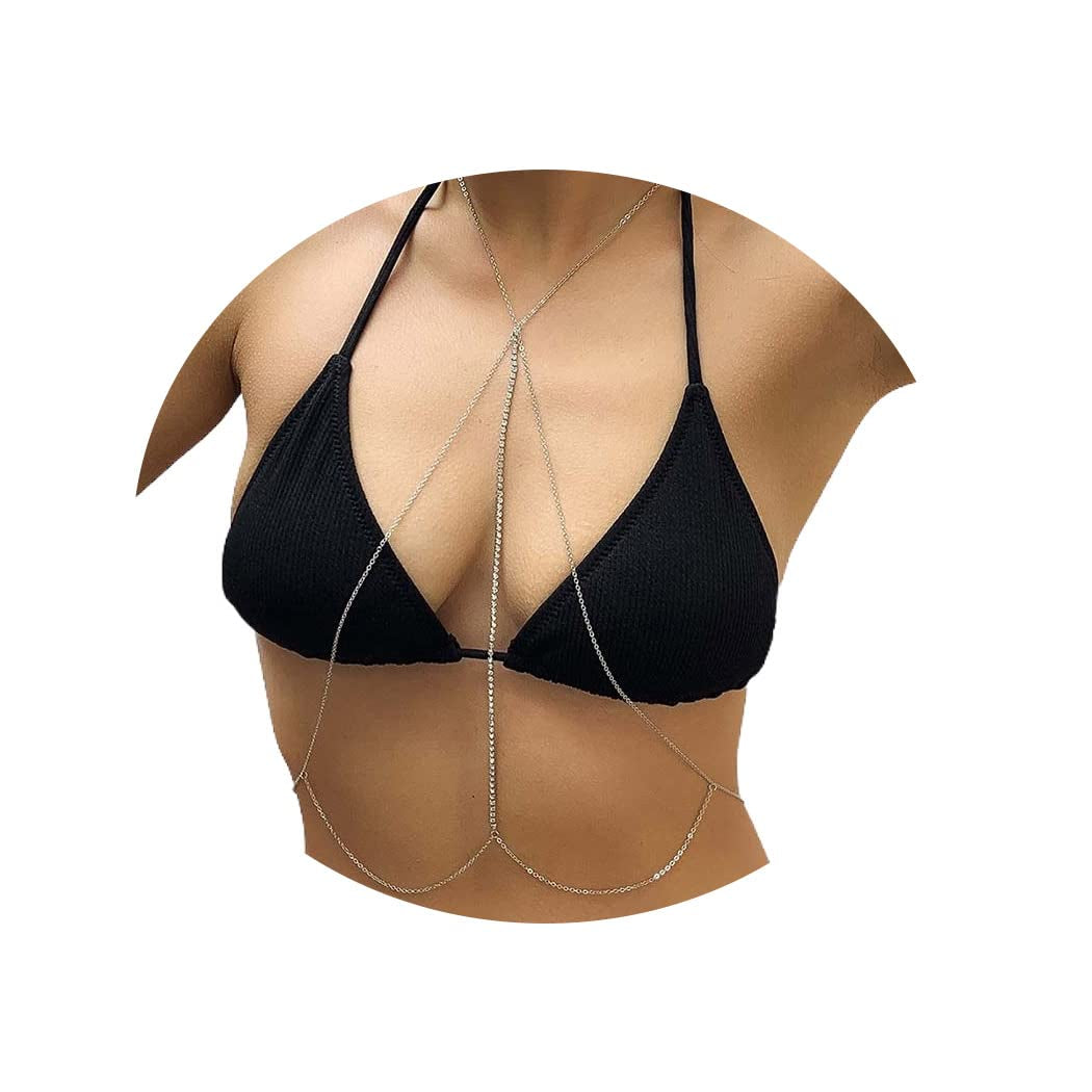 Bounzhi Gold Sexy Body Chain Crossover Thin Bra Bikini Rhinestone Crystal Waist Belly Body Chains Beach Body Necklace Jewelry for Women, Free Size (B-100) Apparel & Accessories > Jewelry > Body Jewelry Bounzhi Silver-1152