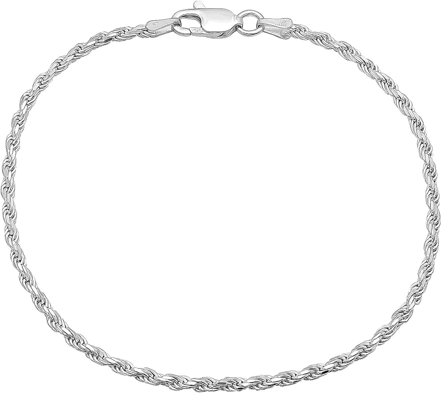 2Mm-7Mm .925 Sterling Silver Diamond-Cut Twisted Rope Apparel & Accessories > Jewelry > Anklets The Bling Factory 2.2mm Anklet 10.0 Inches