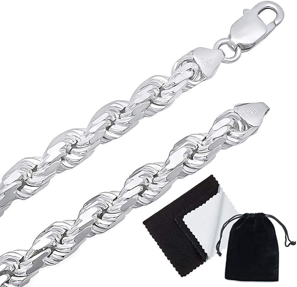 2Mm-7Mm .925 Sterling Silver Diamond-Cut Twisted Rope Apparel & Accessories > Jewelry > Anklets The Bling Factory 7.5mm Necklace 24.0 Inches