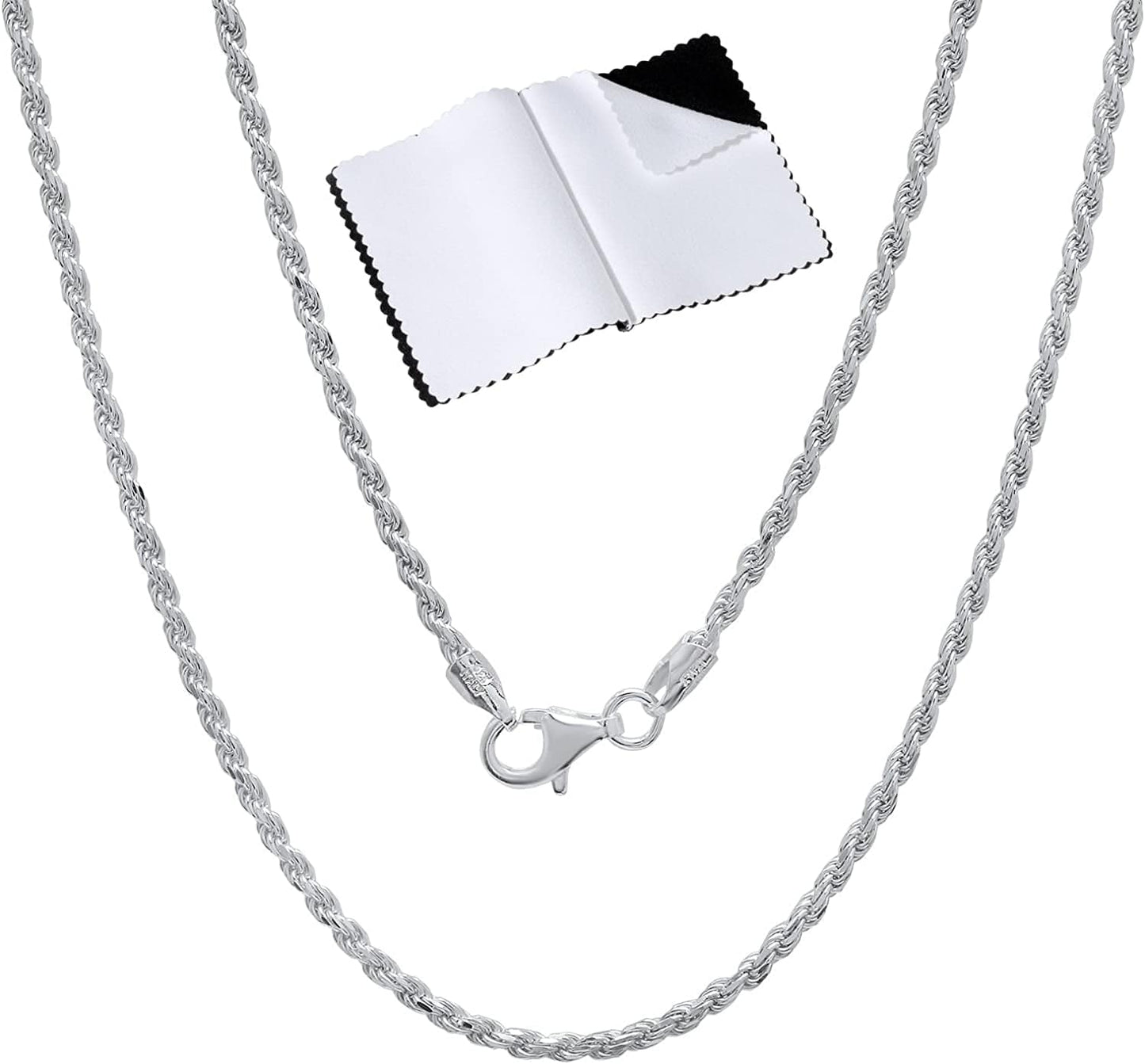 2Mm-7Mm .925 Sterling Silver Diamond-Cut Twisted Rope Apparel & Accessories > Jewelry > Anklets The Bling Factory 2mm Necklace 22.0 Inches